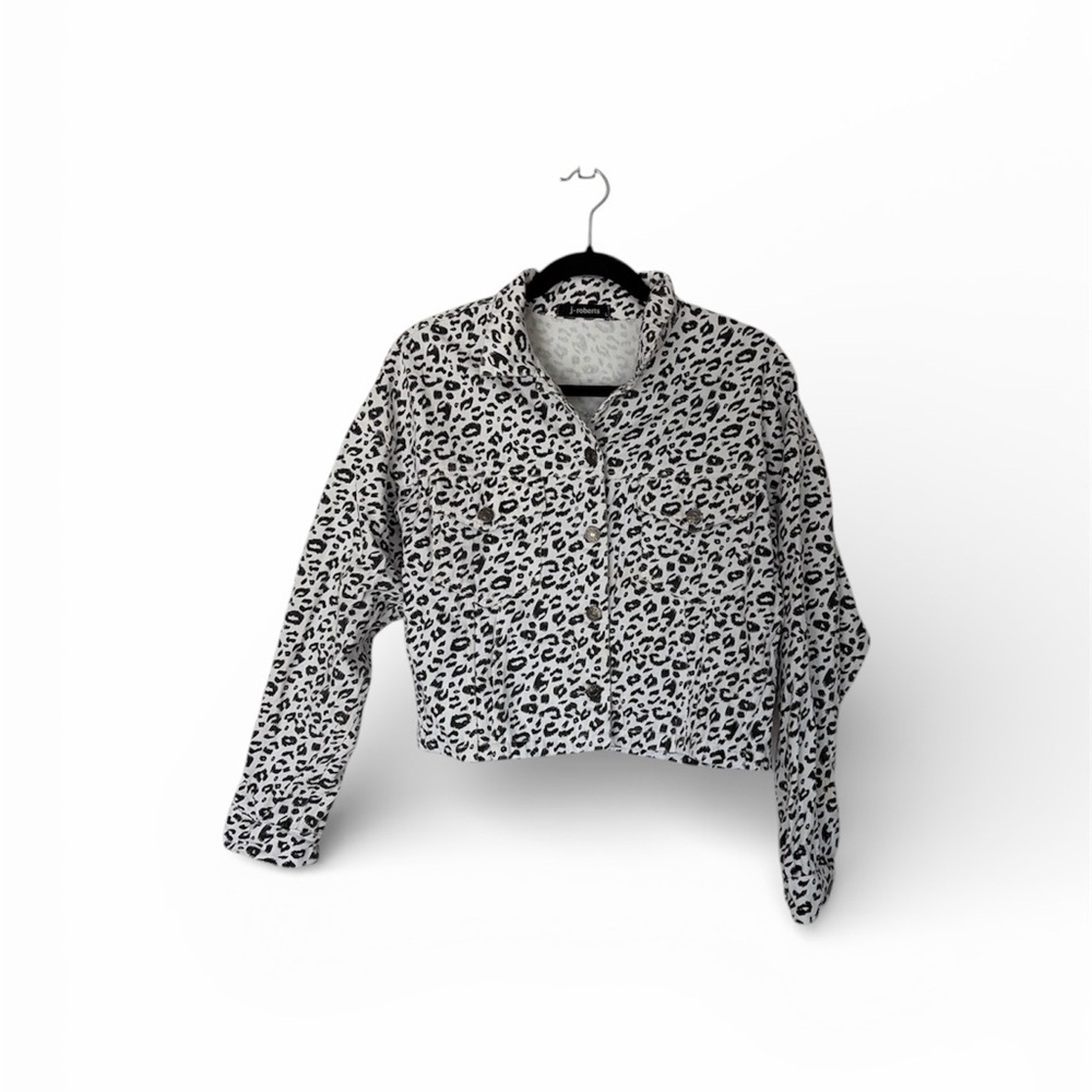 Cropped Leopard Print Denim Jacket - image 1